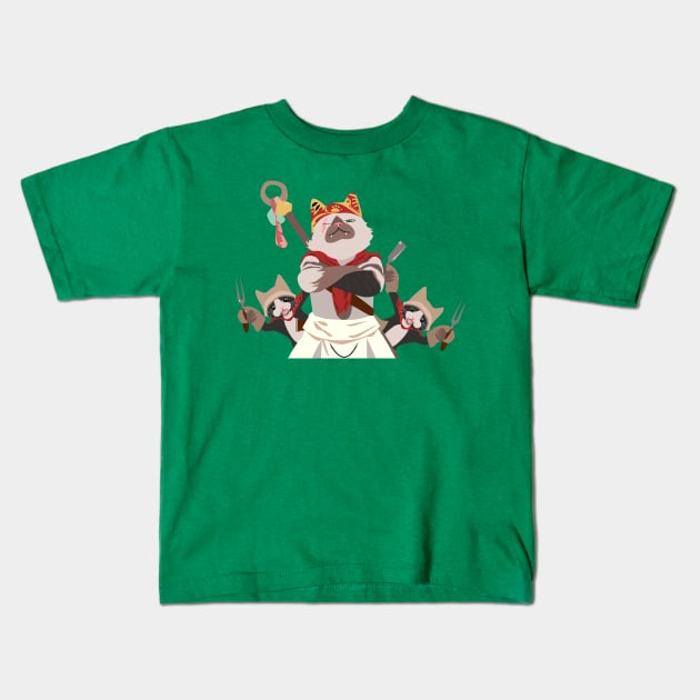 Monster Hunter World: Meowscular Chef Kids T-Shirt by DigitalCleo